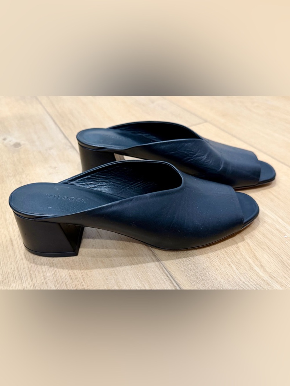 Vince Black Open-Toe All Leather Mules